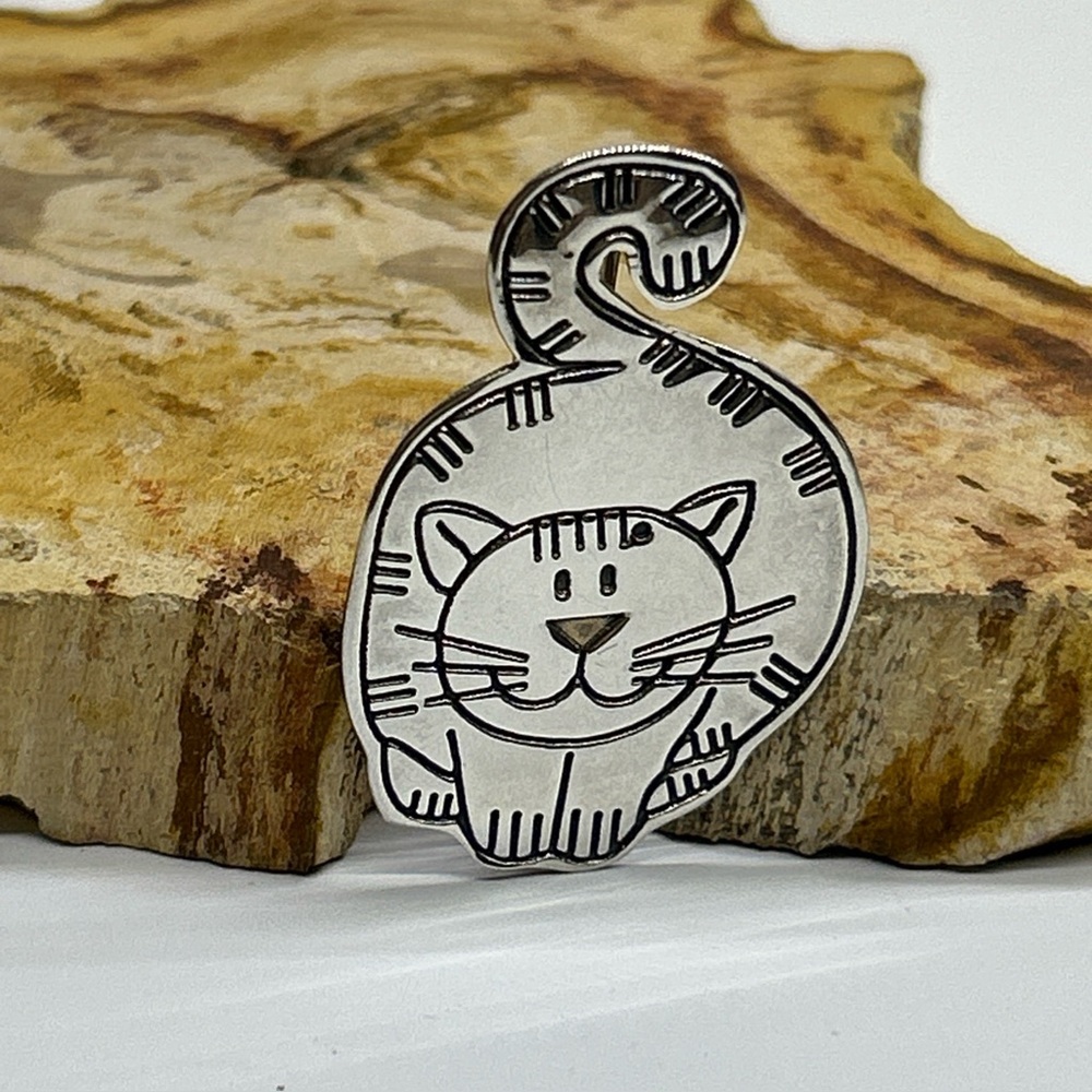 Vintage Kitty Cat Brooch Pin Mexico 925 Sterling Silver